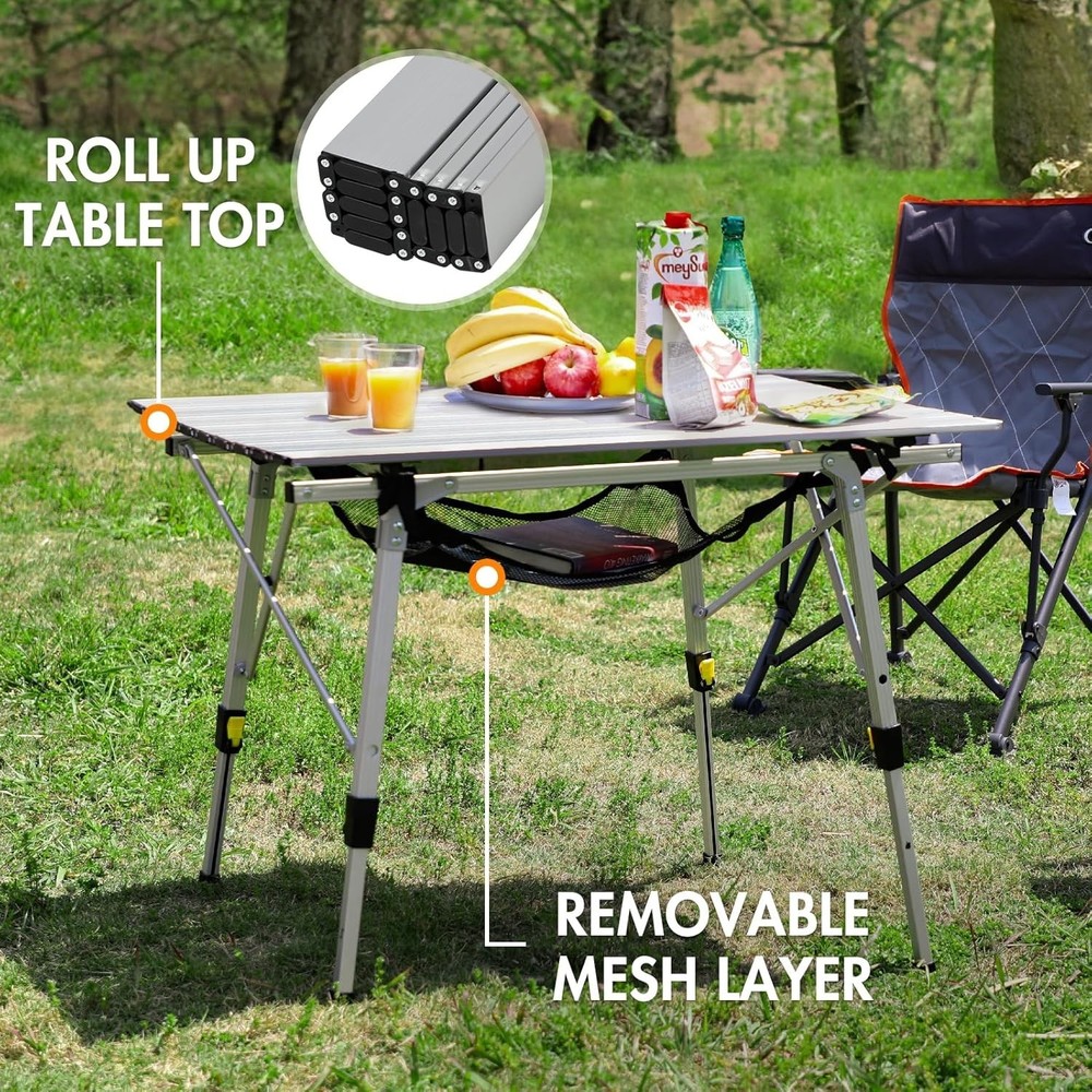 Adjustable Folding Camping Table with Rolling Aluminum Top - 35.4"