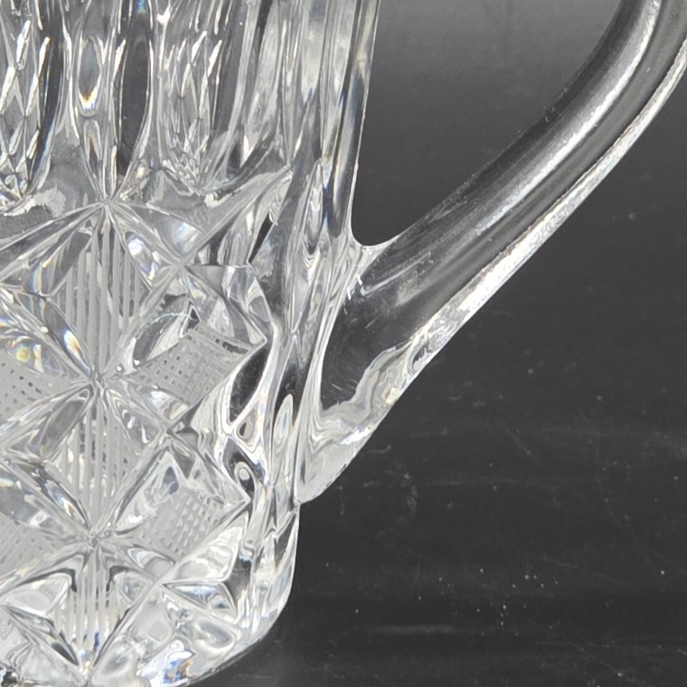 Vintage Creamer Pitcher Pressed Glass Crystal Diamond Pattern Handle 3.75" Tall
