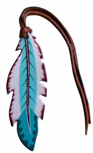 Showman Teal and White Hand Painted Tie On Feather
