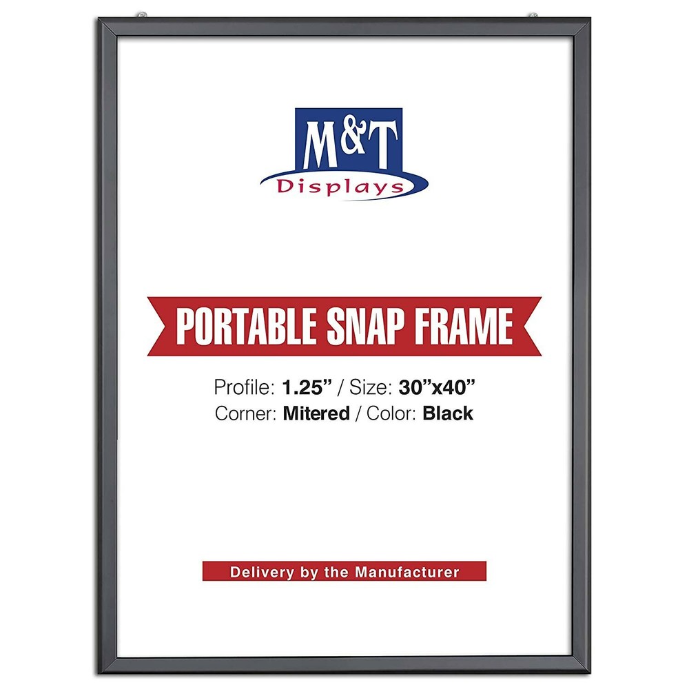 Portable Snap Poster Frame 1.25" Aluminum Front Loading Wall Mount 30x40 Black