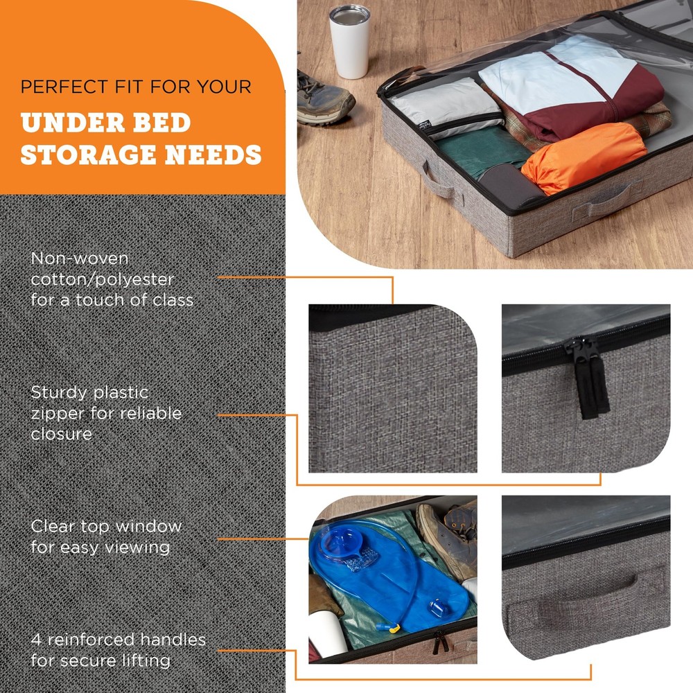 storageLAB Under Bed Storage Containers, Low 2 Pack, Profile, Grey