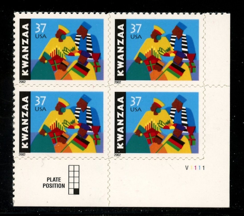 US 3673, 2002 37c KWANZAA, LR PBOF4, MNH (US3296)