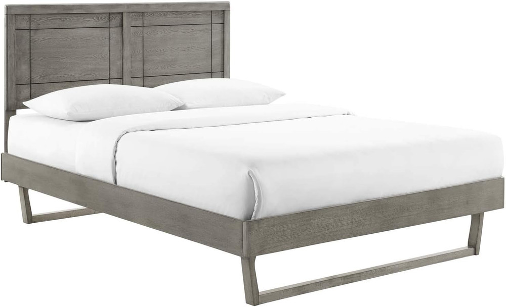 MOD-6381-GRY Marlee Queen Wood Platform Bed with Angular Frame, Gray