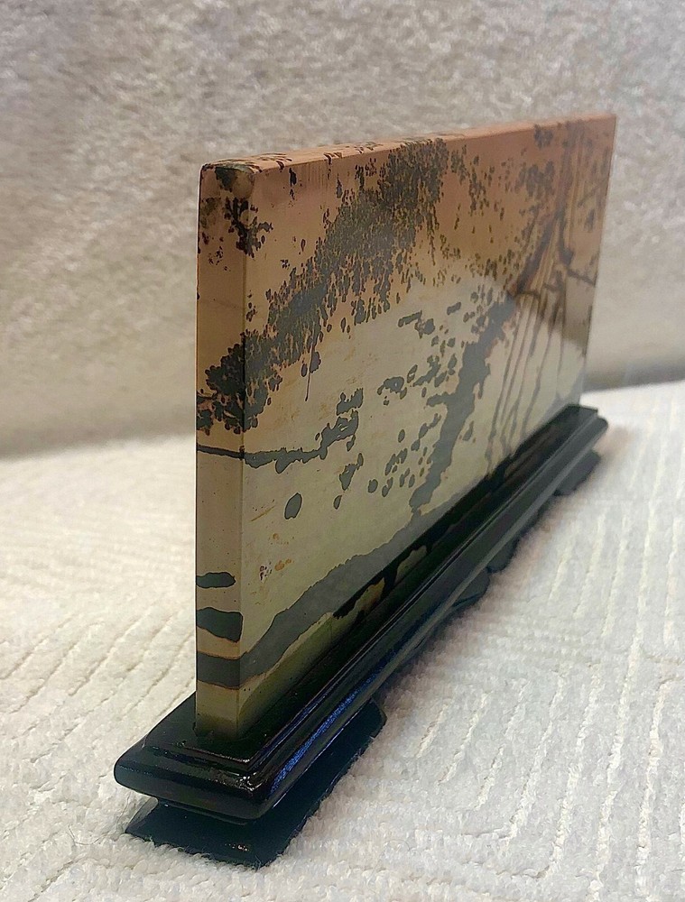 Antique Dendritic Agate Stone. Slab Display with Stand