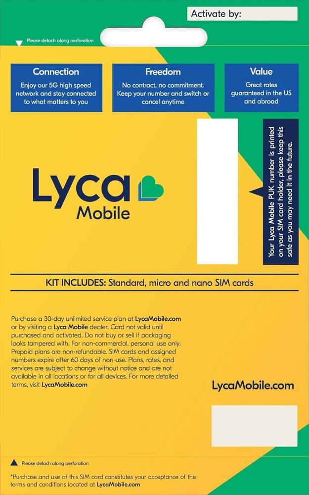 Lyca Mobile 5G/4G Prepaid SIM Kit - Unlimited Talk, Text & Data from $10/mo