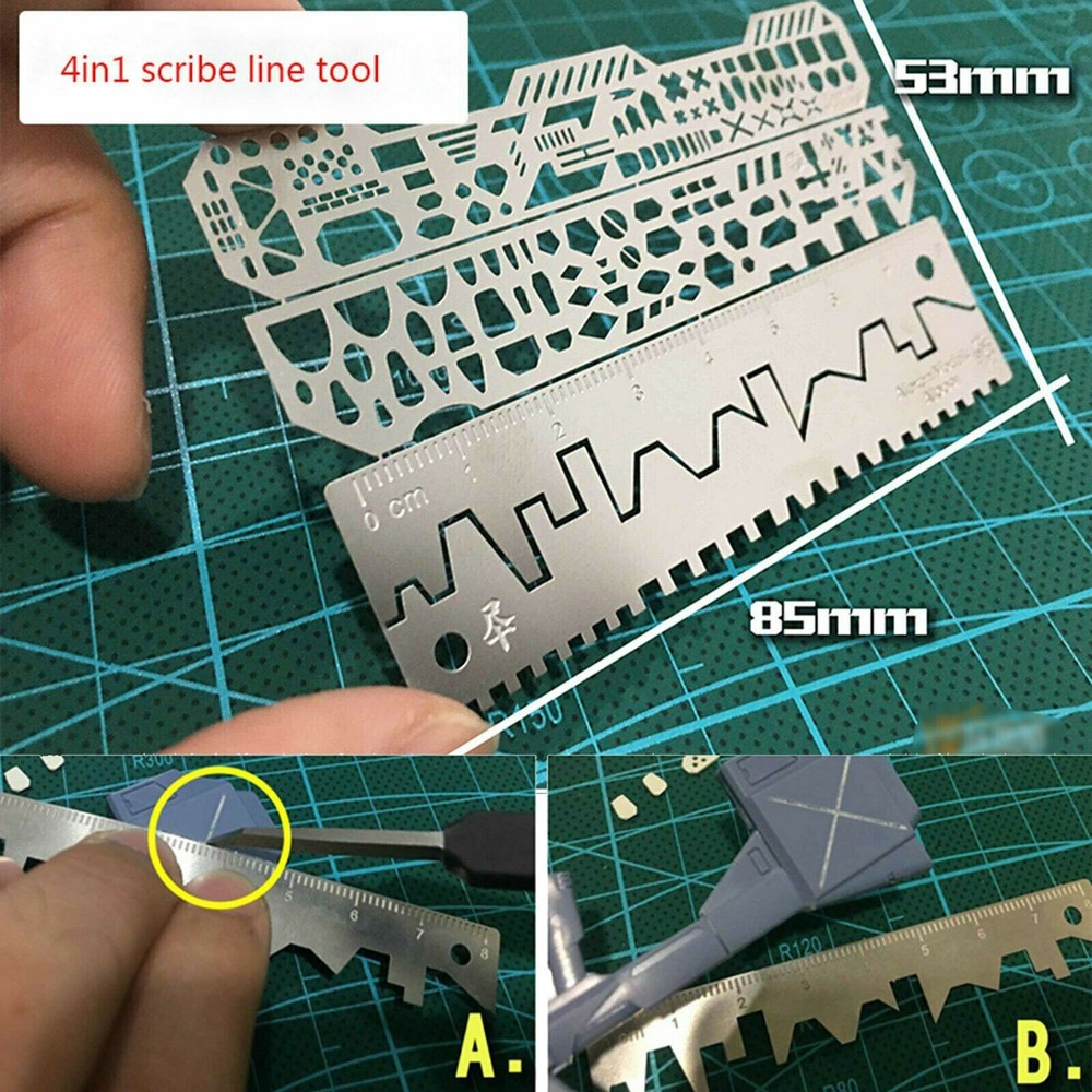 1/144 Scale 4X Drill Scribe Line Templates Ruler Craft Tools for 1/100