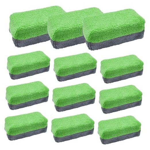 12PCS Ceramic Coating Applicator Sponge, Microfiber Rectangular Auto Green