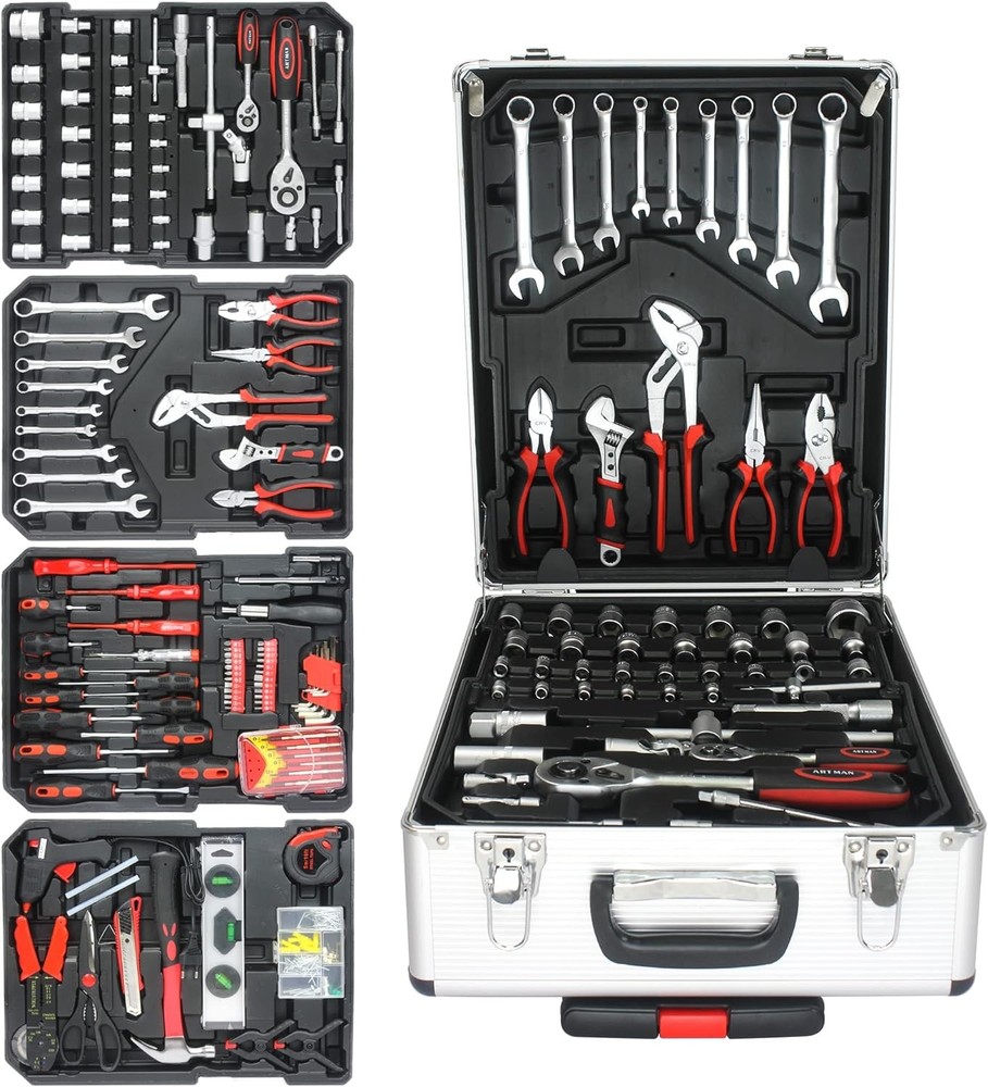 hardware toolbox storage box, containing 899 commonly used tool sets, w/ a pull