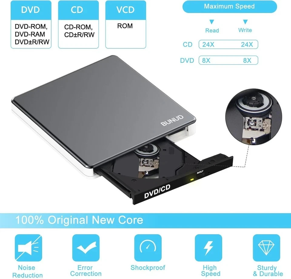 External DVD Drive USB C SuperDrive for Apple, USB 3.0 DVD Burner Reader for Mac