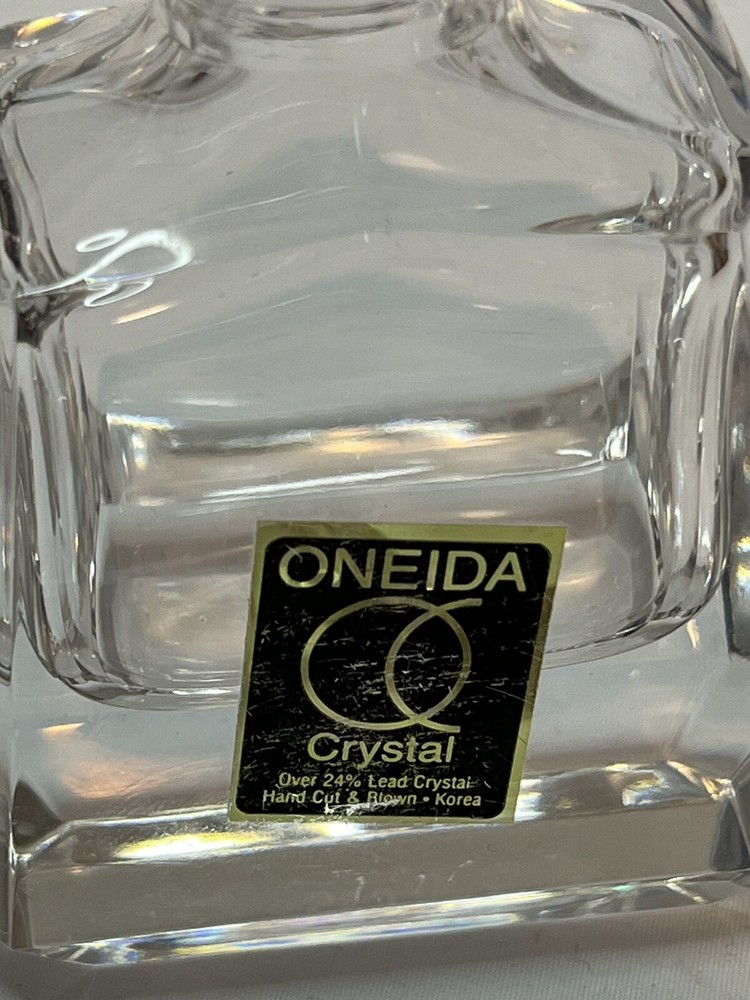 Vintage Oneida Rectangular Perfume Bottle Hand Cut And Blown KOREA Clear Crystal