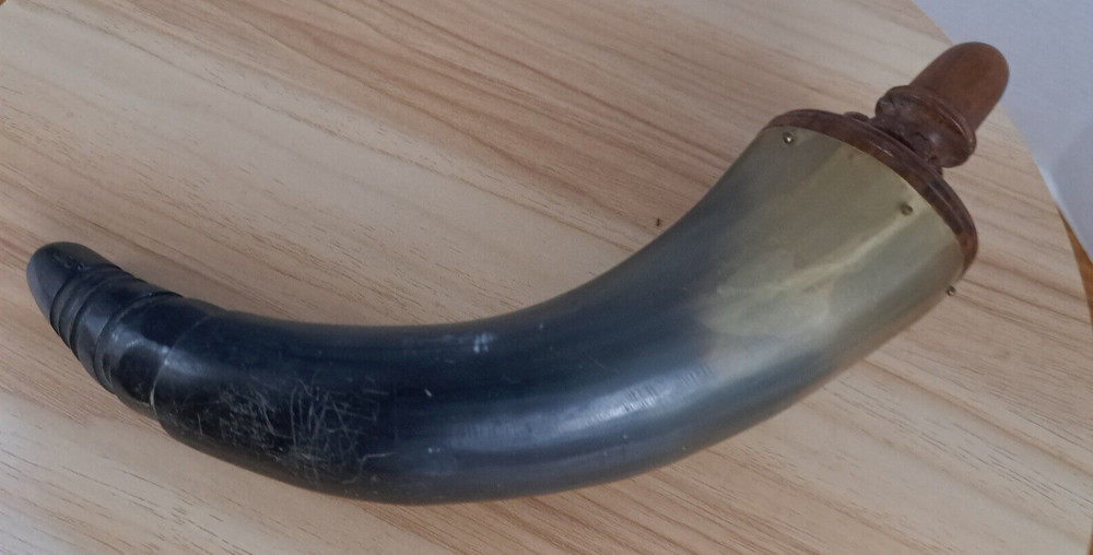 Vintage Black Gun Powder Holder Horn Flask Muzzle Loader