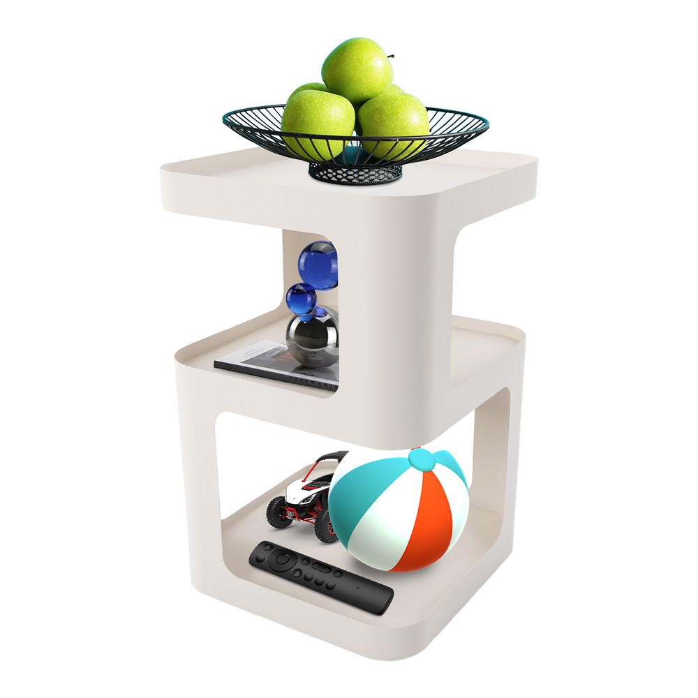 3 Tier Side Table Modern Coffee Table Sofa Bedside Table Storage Organizer White