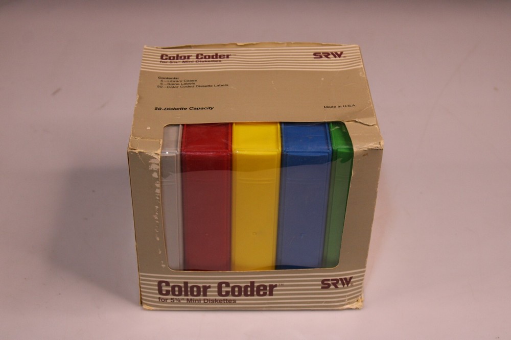 NOS SRW Color Coder for 50 X 5 1/4" Mini Diskettes Library Cases & Spine Labels