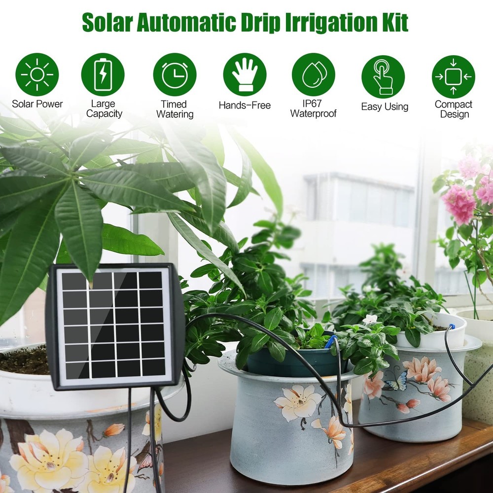 Solar Automatic Drip Irrigation Kit System, Solar Powered Auto Easy DIY Water...