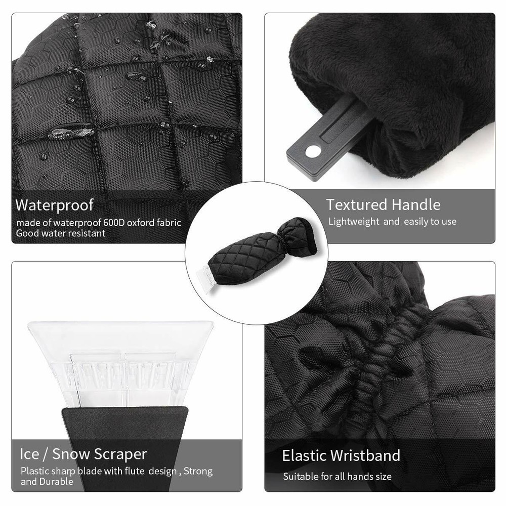 YIBEICO Ice Scraper Elastic Wristband Windscreen Scraper Mitts Waterproof NEW