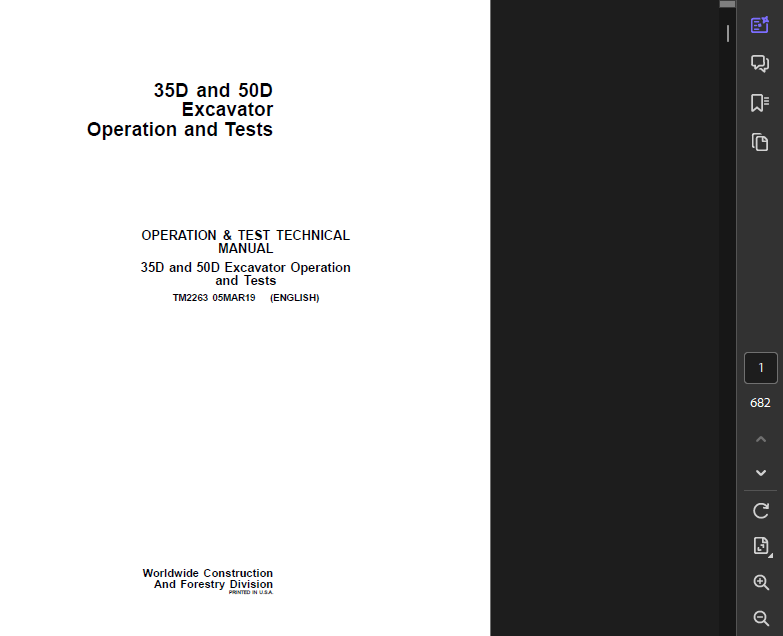 JOHN DEERE 35D EXCAVATOR OWNERS TECHNICAL OPERATION & TEST PARTS MANUAL PDF USB