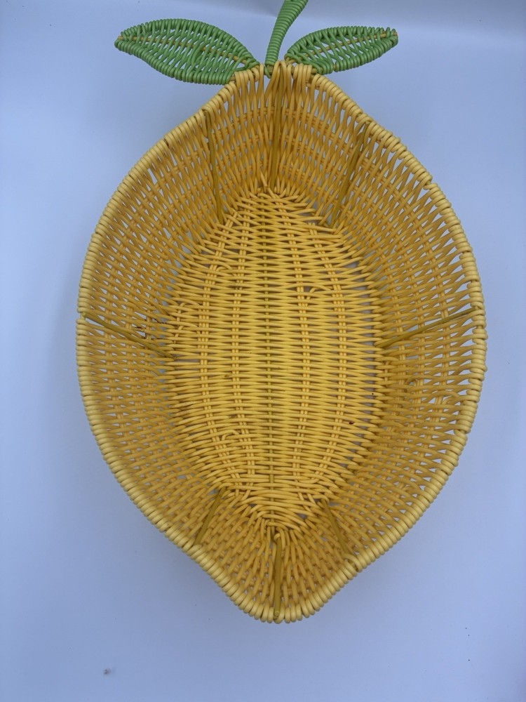Lemon Shaped Resin Wire Plastic Wicker Fruit vegetable Serving Basket Yellow