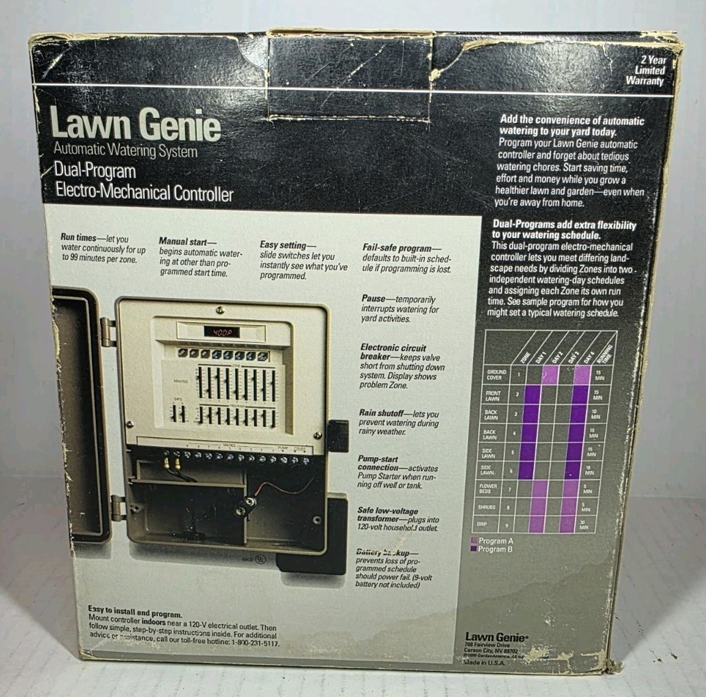 Lawn Genie L70209P Dual-Program Electro-Mechanical Controller Watering SystemNew