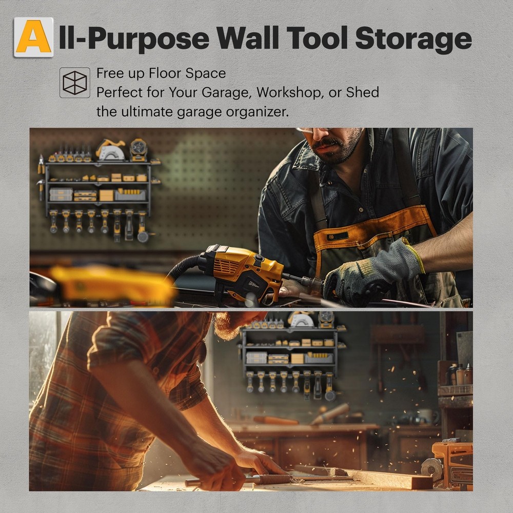 Power Tool Organizer, Quick Assembly & Max 420lb. Load With 6 Outlet Power St...