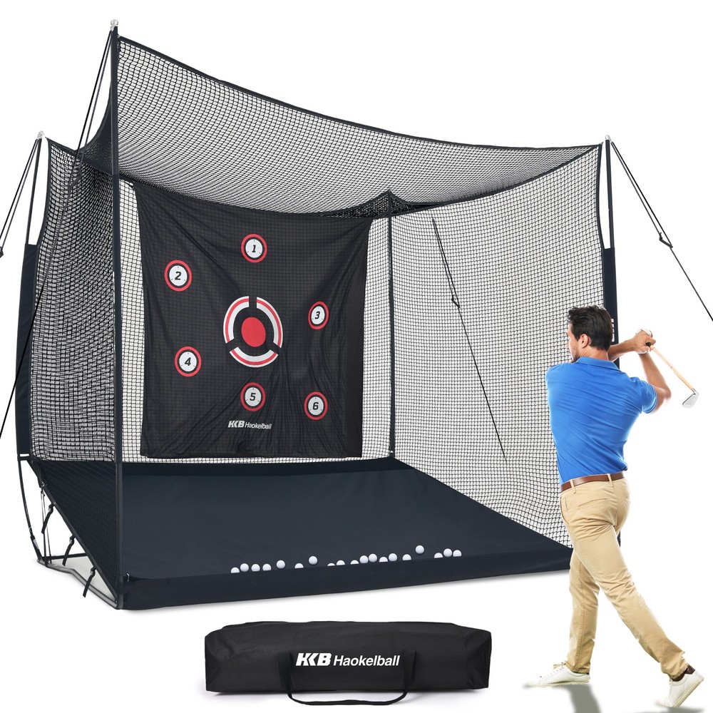 Heavy-Duty Golf Hitting Practice Net 10x8x6ft Golf Training Net w/ Target Cloth
