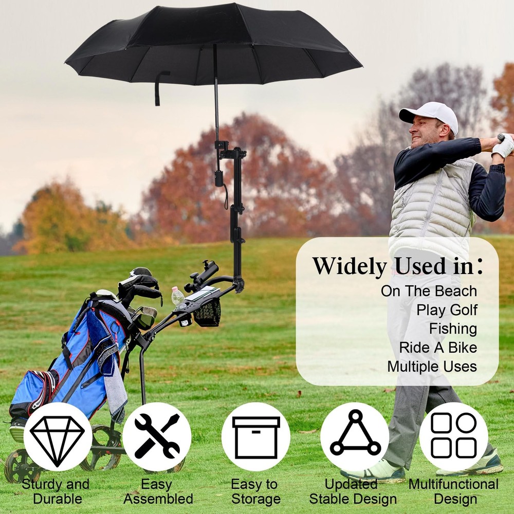 2 Pcs Beach Umbrella with Adjustable Universal Clamp Upf 50+ Automatic Open a...