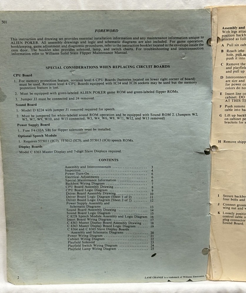 ORIGINAL-WILLIAMS-ALIEN POKER-MANUAL