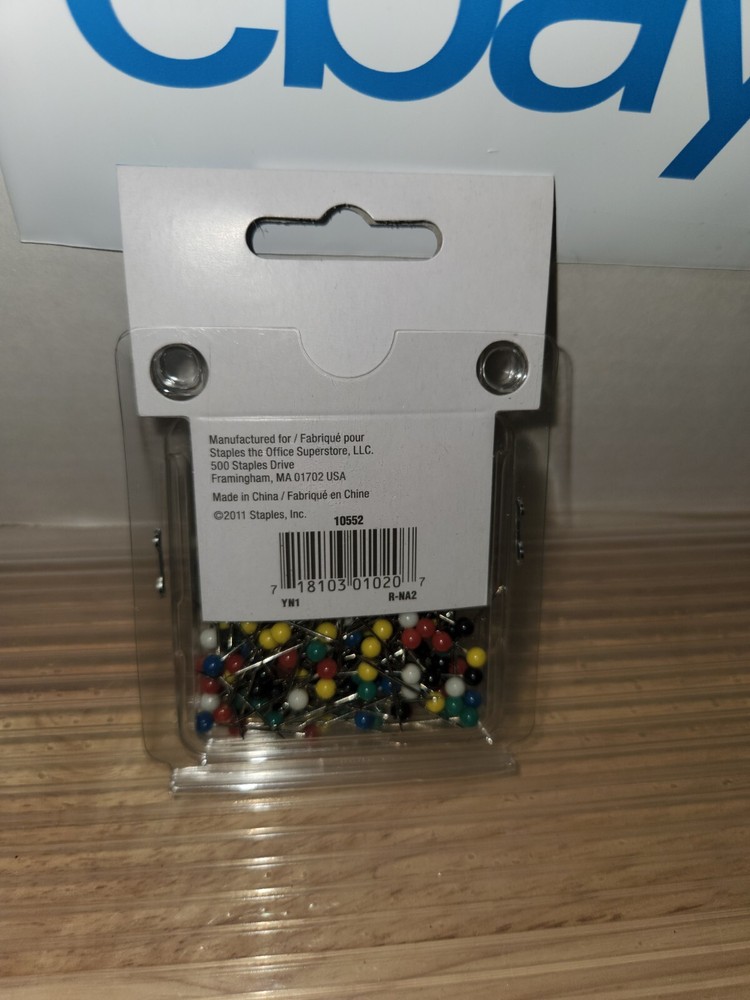 Staples Push Pins/Map Pins , Assorted Colors, 200/Box (10552)