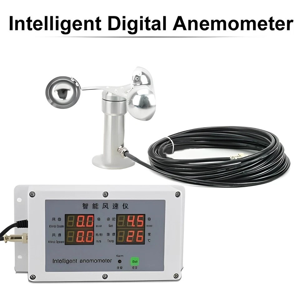 220V Smart Digital Anemometer - Wind Speed Meter with Cup Sensor for Weather