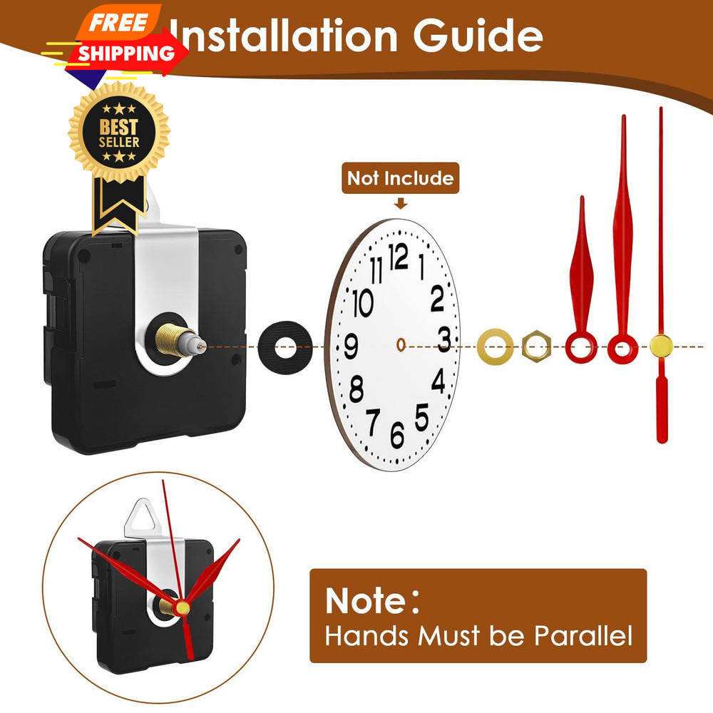 3PCS Clock Mechanism Kit, Quartz Movement Replacement with 8 Black