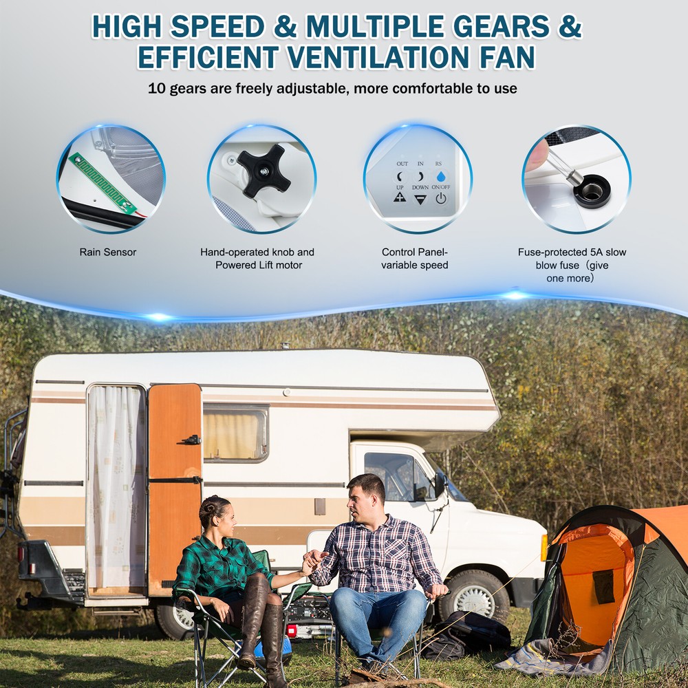 14'' 12V RV Roof Vent Air Max LED Fan Remote 10 Speed Camper Rain Sensor USA