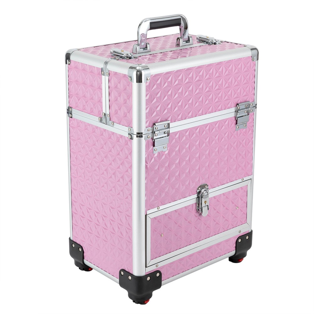 Rolling Makeup Train Case Cosmetic Trolley Makeup Storage Organizer Luggage Box~