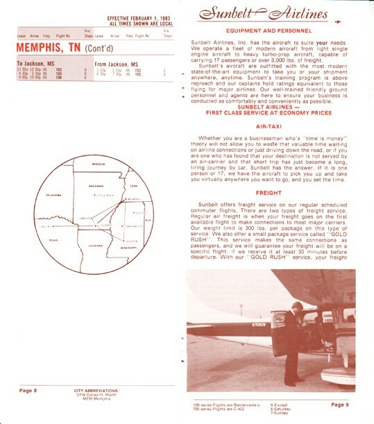 Sunbelt Airlines timetable 1983/02/01
