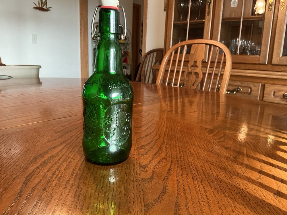 Vtg Grolsch Embossed Green Hinged Jar