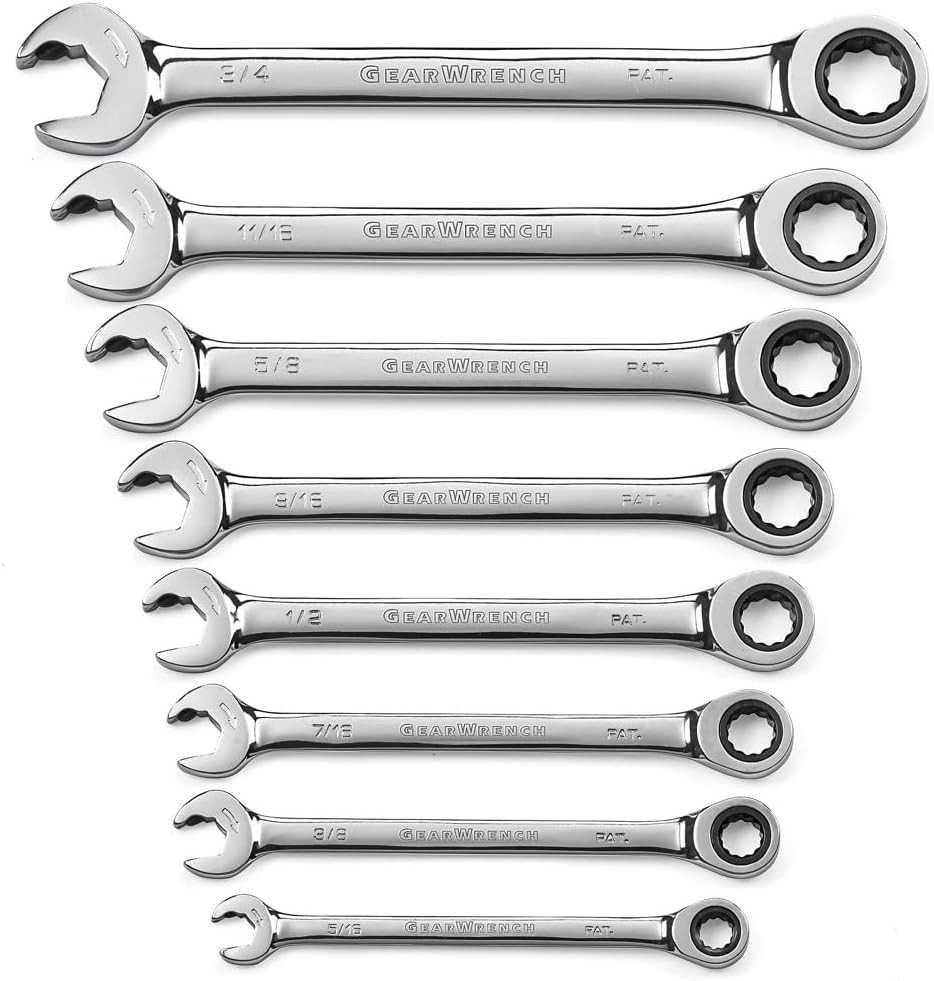 8 Pc. 12 Point Open End Ratcheting Combination SAE Wrench Set - 85599