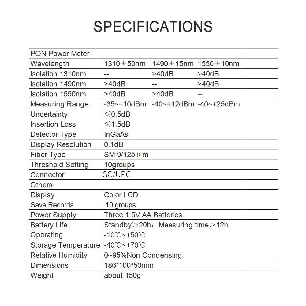 Fiber Optical Power Meter UPC Port PON Tester Digital Optic Cable Testing Tool
