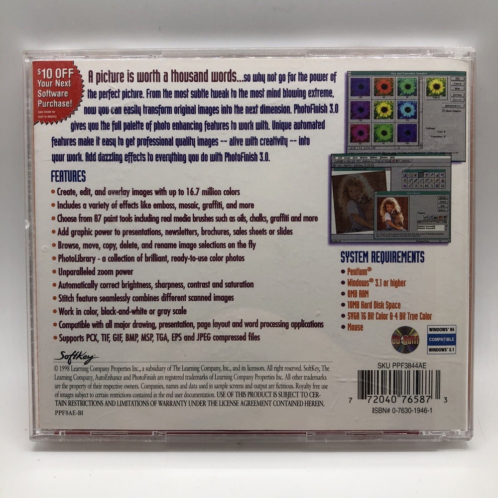 The Learning Company PhotoFinish 3.0 Computer PC Disc Program 1998