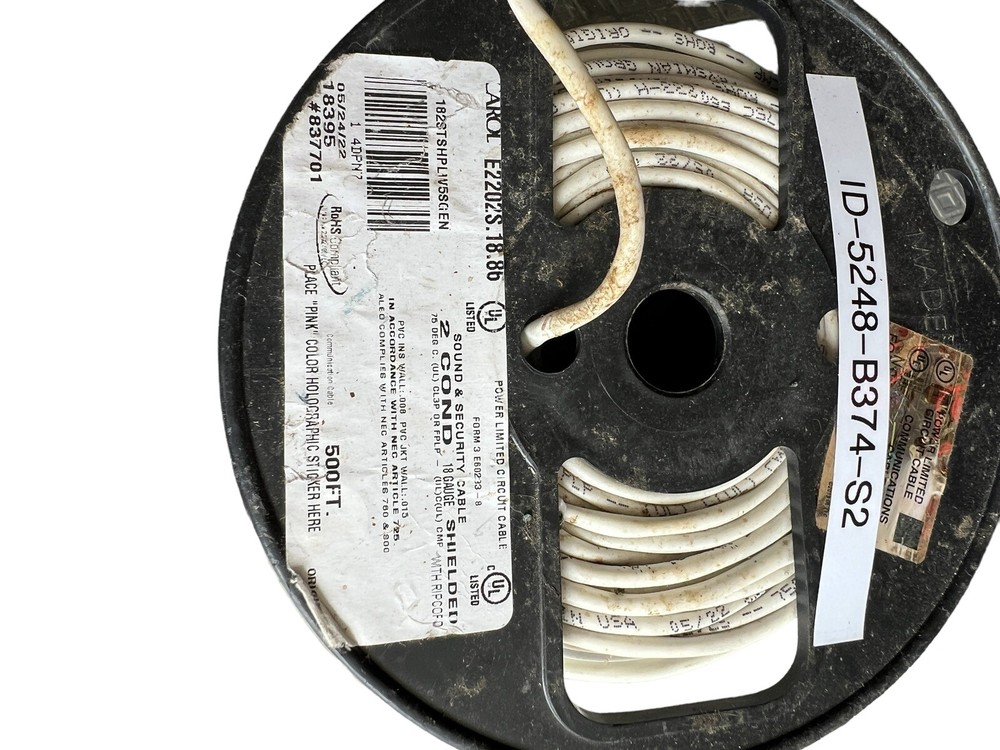 NEW CAROL E2202S.18.86 Data Cable,Plenum,2 Wire,White,500ft 4DPN7