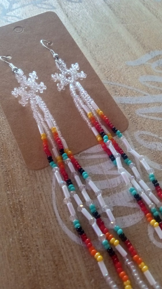 Native American Beaded Snowflake Tassel Earrings