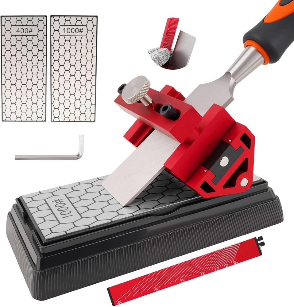 Professional Chisel Sharpening Jig with Angle Guide & Non-Slip Sharpening Base