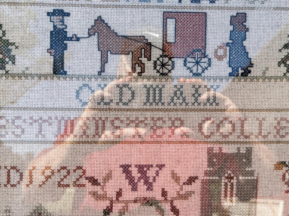 Vintage Completed Needlework Cross Stitch Westminster Sampler