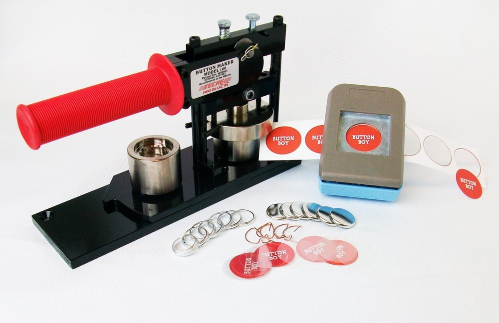 7/8" Button Making Kit - Button Machine, Button Boy Punch + 1000 pinback parts