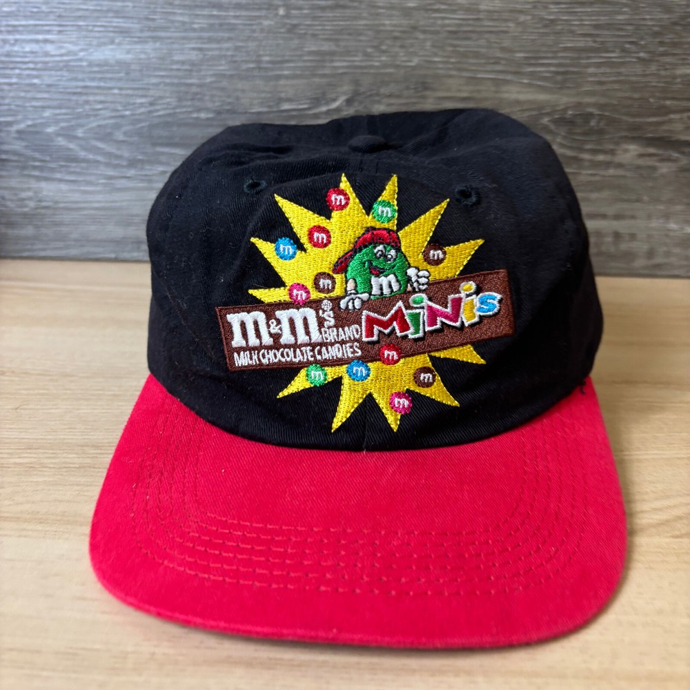 Vintage M&Ms Hat Cap Snap Back Youth Black Red Minis Adjustable