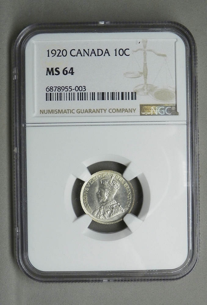 CANADA 1920 10 CENTS, NGC MS 64