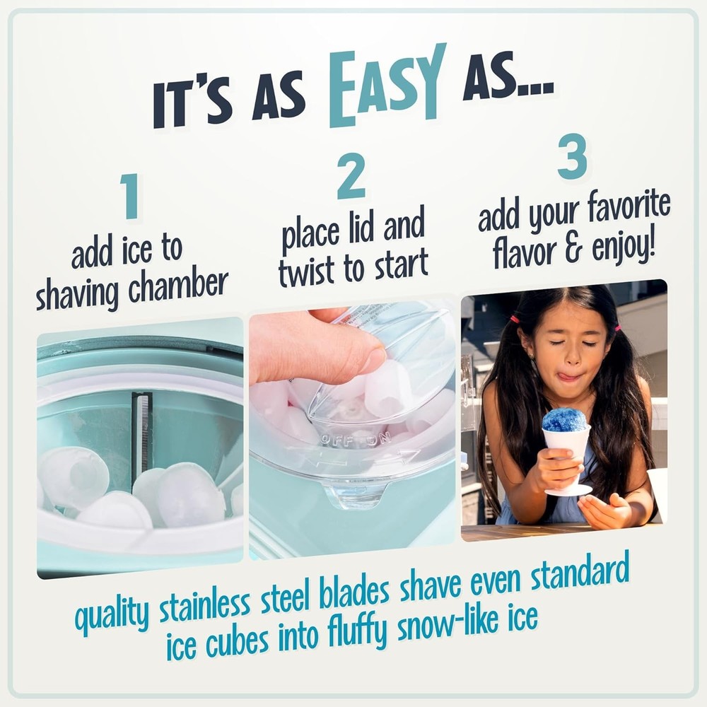 Snow Cone Machine W/ 2 Reusable Plastic Cups & Ice Scoop Easy Serving- Retro