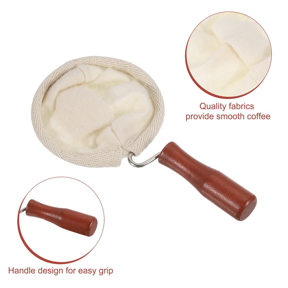 2 Pcs Coffee Sock Filter with Wooden Handle, Small, Beige