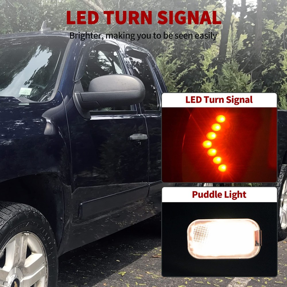 Left Driver Side Towing Mirror Electric Heated Power Adjustable LED Puddle Lamp