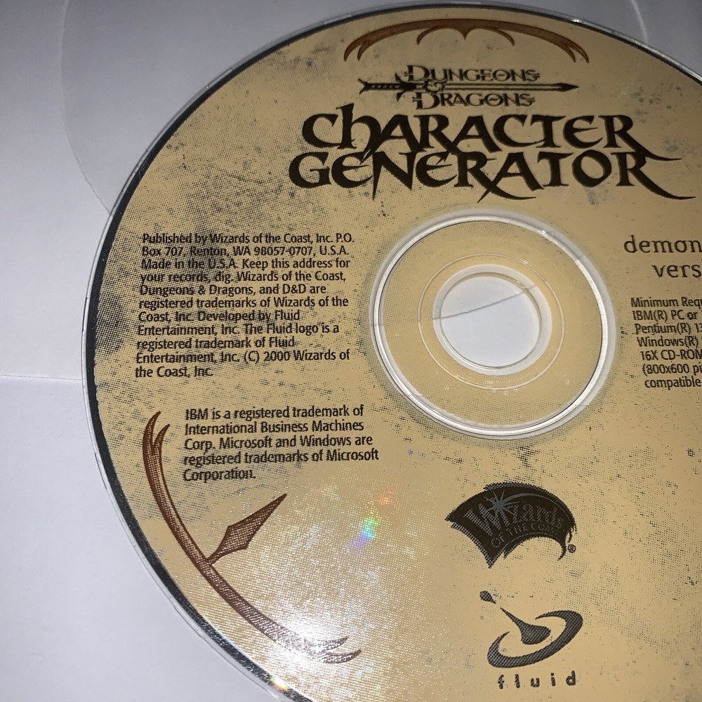 Dungeons & Dragons - Character Generator - Demonstration Version 1.2 - DISC ONLY