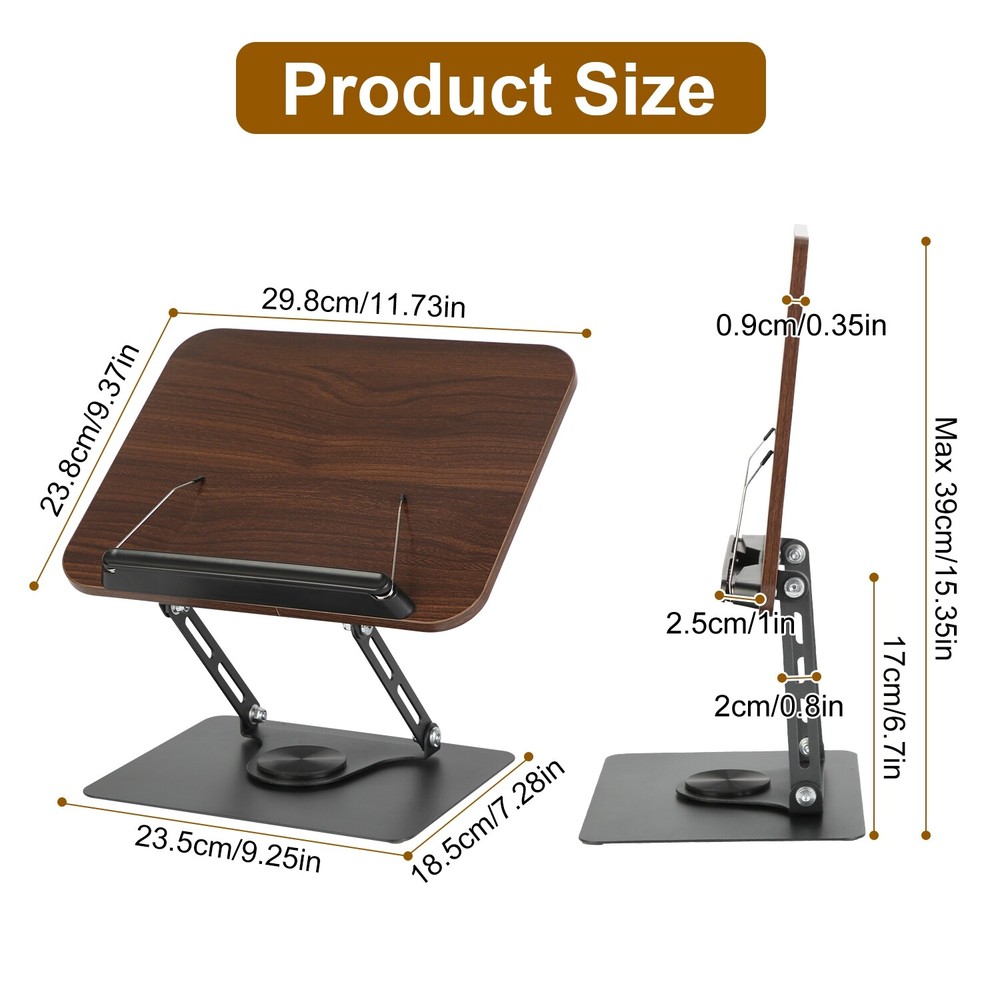 Foldable Book Stand Adjustable Height Book Holder Paper Clips with Rotating Base