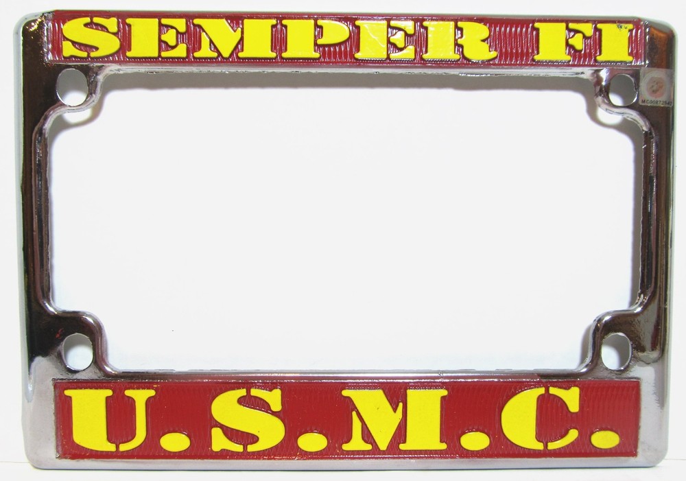 Chrome Motorcycle License Plate Semper Fi Frame