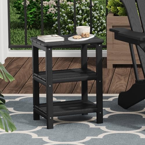 3 Tier Outdoor Side Table Adirondack Side Table HDPE End Table Black Retro